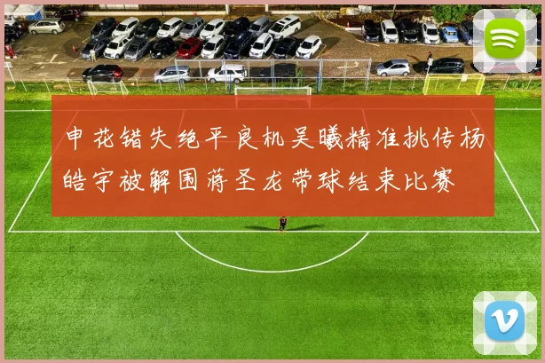 申花错失绝平良机吴曦精准挑传杨皓宇被解围蒋圣龙带球结束比赛